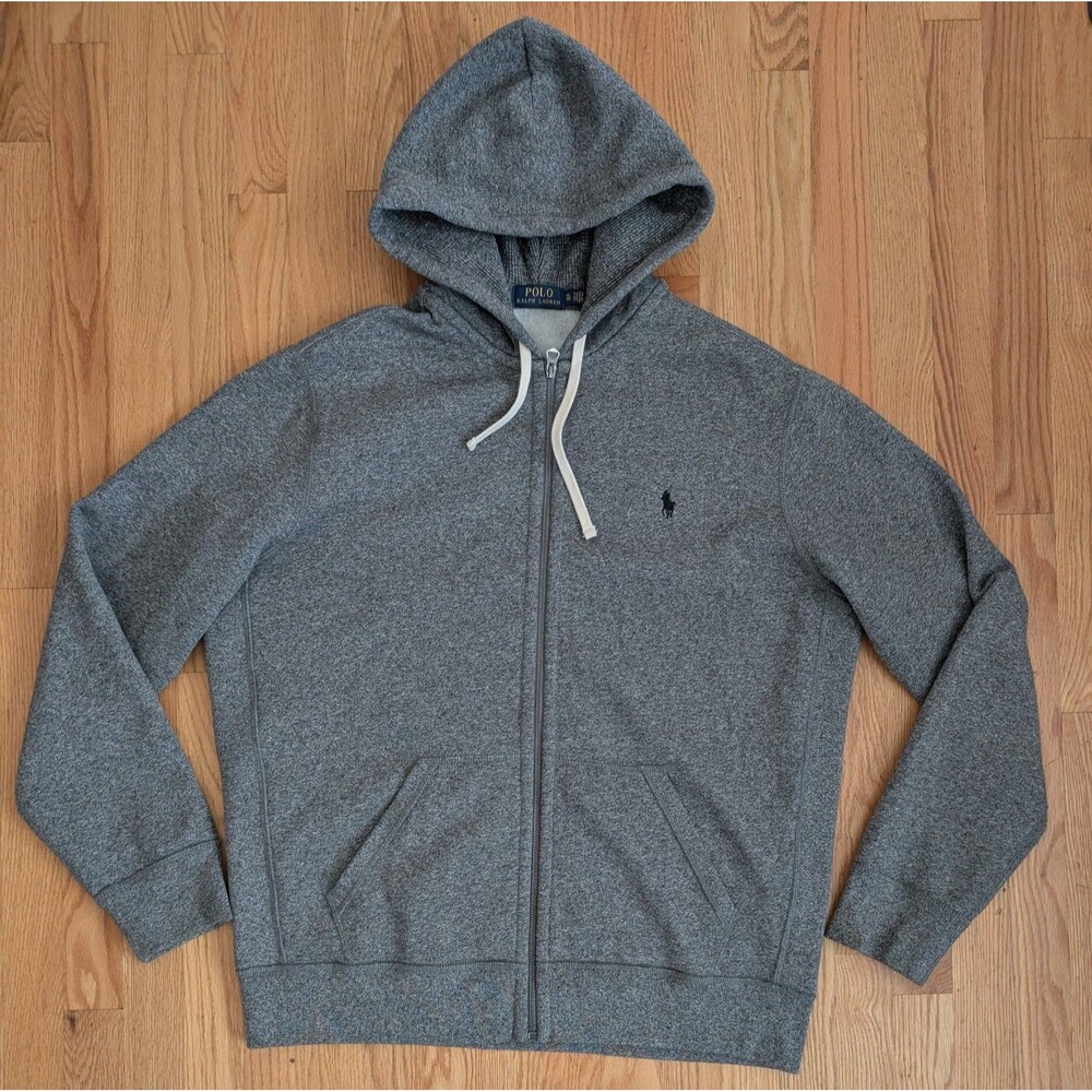 Polo Ralph Lauren Thermal Hoodie Mens XL Heather Gray Full Zip Fleece Sweatshirt